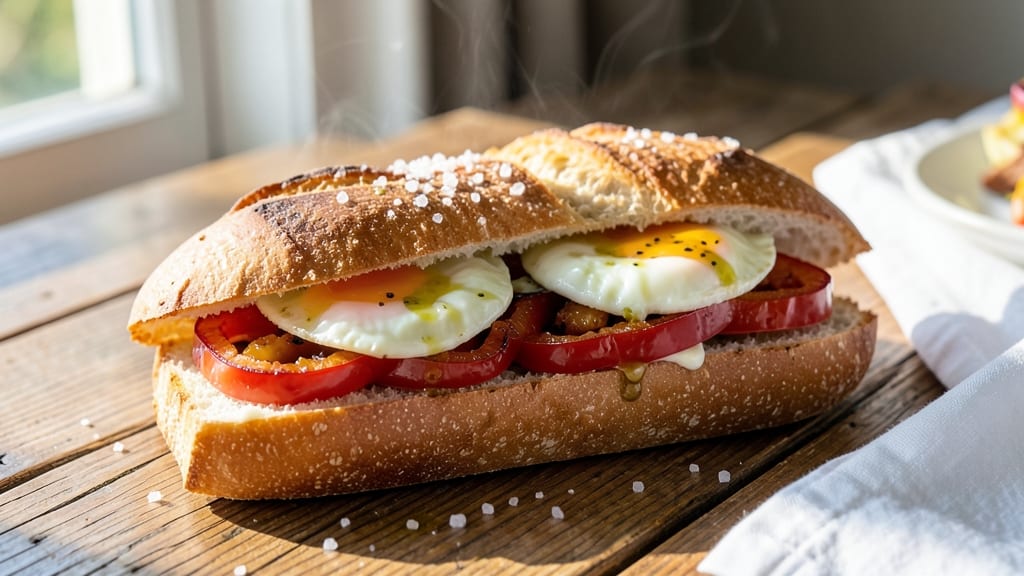 Traditional Italian Pepper and Egg Sandwich Recipe: Crispy Bread and Runny Yolk Magic
