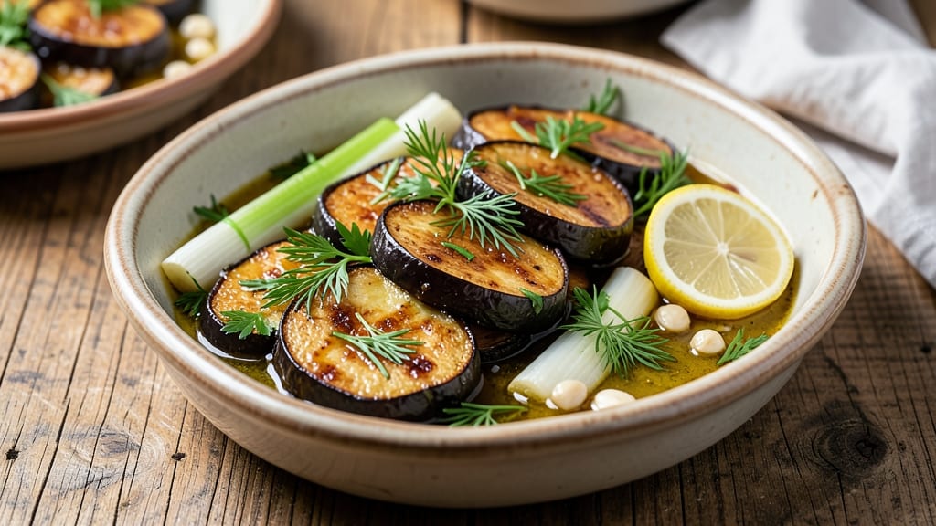 Slow Cooker Eggplant Recipe: Crispy Celery Crowns Over Silky Herb Base