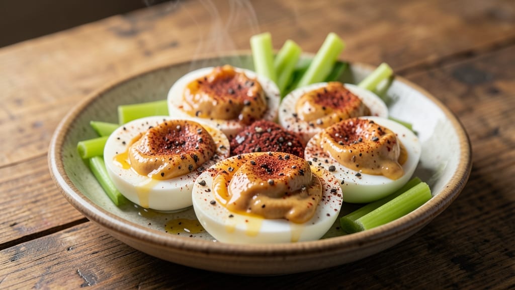 Soul Deviled Eggs Recipe: Crispy Celery Crowns Over Creamy Mustard Magic