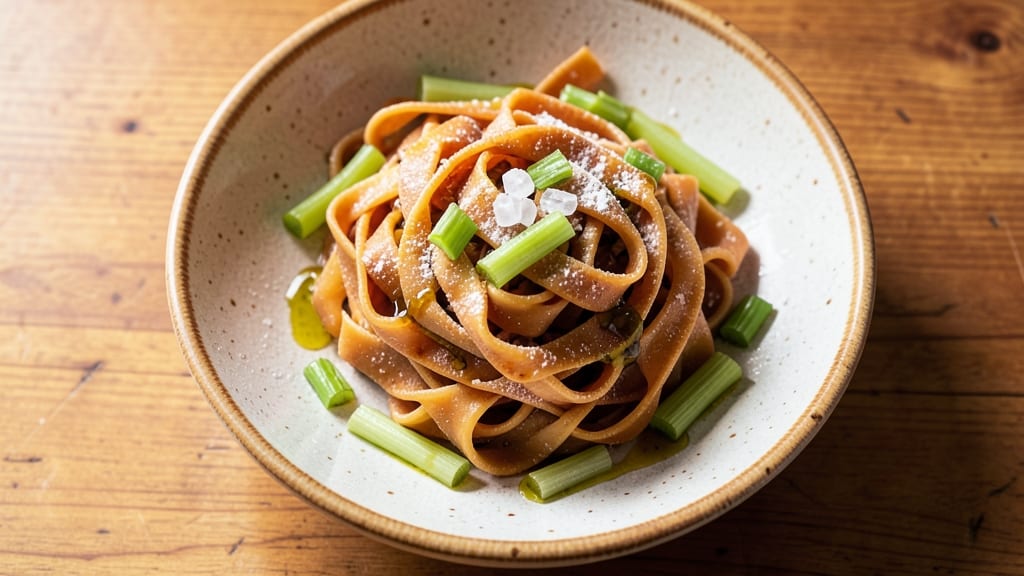 Sourdough Pasta Recipe No Eggs: Crispy Celery Crowns Over Tangy Herb Velvety Base