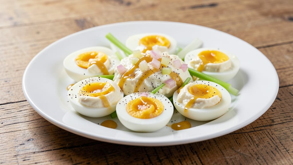 Sour Cream and Onion Deviled Eggs Recipe: Crispy Celery Crowns Over Tangy Cream Magic