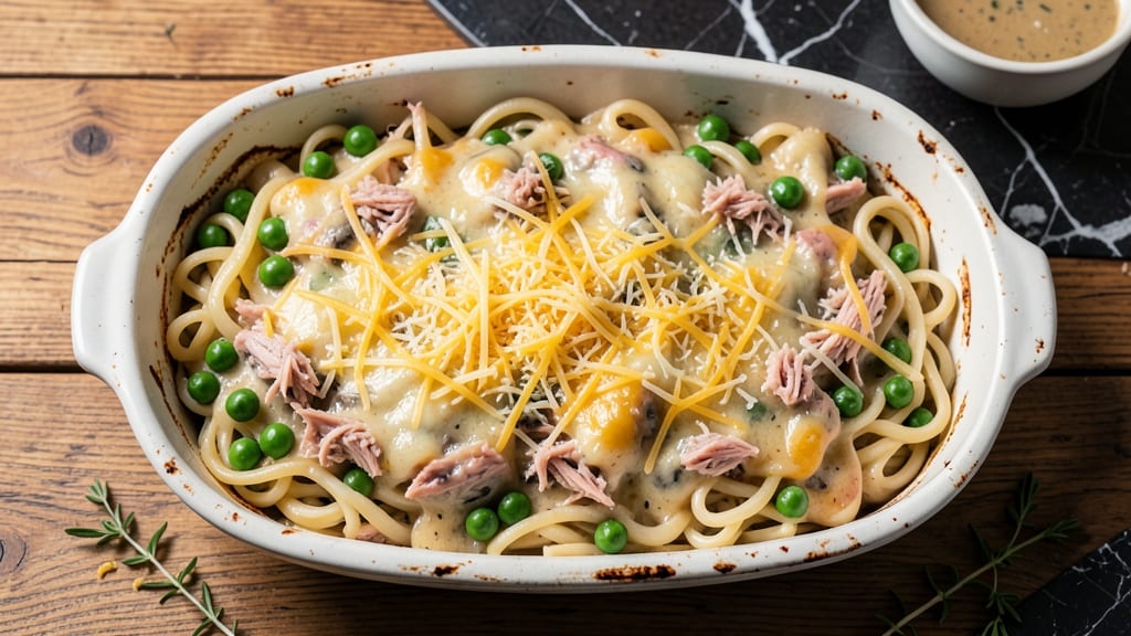 Tuna Casserole Recipe With Egg Noodles and Cream of Mushroom Soup: One-Pan Cheesy Comfort