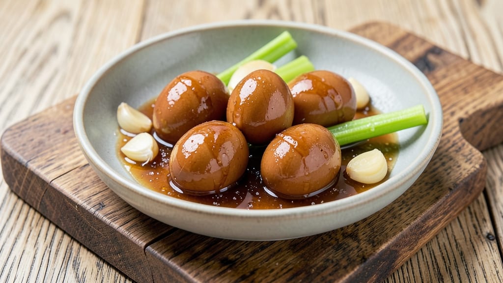 Soy Pickled Eggs Recipe: Crunchy Celery Crowns Over Tangy Soy Glaze