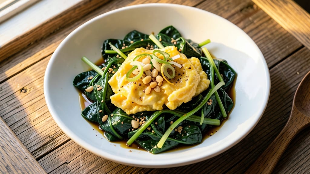 Stir Fried Spinach With Egg Recipe: Wok-Heated Greens and Silken Yolk Harmony