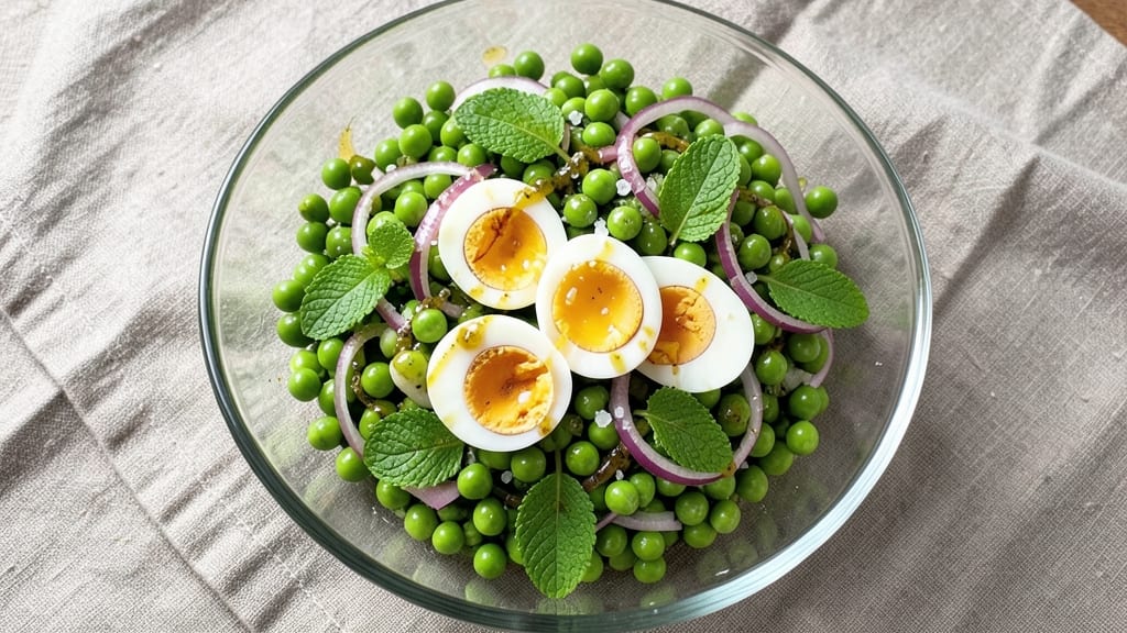 Pea Salad with Boiled Eggs Recipe: Crisp Egg Whites and Sweet Pea Freshness