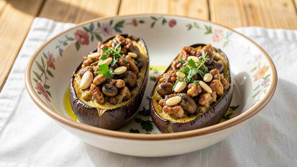 Stuffed Eggplant Vegan Recipe: Crispy Crowns Over Creamy Walnut Filling