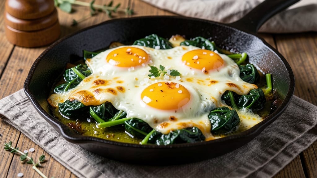 Spinach, Egg, and Cheese Skillet Recipe: Crispy Edges Meet Melty Yolk Magic