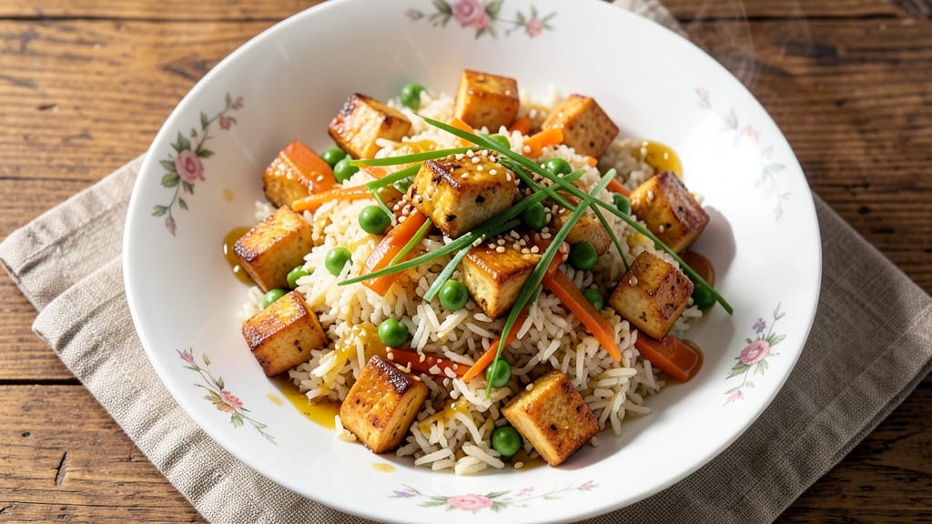 Vegan Egg Fried Rice Recipe: Tofu Scramble Crunch Over Savory Rice
