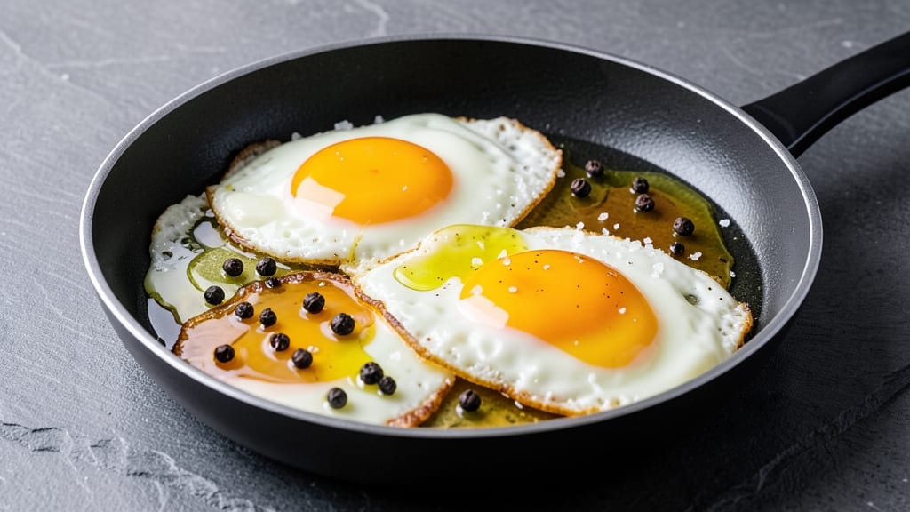 Three Non-Stick Eggs Recipe: Crispy Edges, Runny Yolk Magic