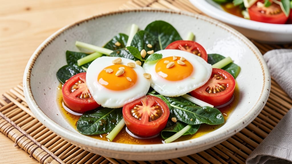 Tomato Egg Recipe Made with Lau: Crispy Celery Crowns Over Silky Herb Velouté
