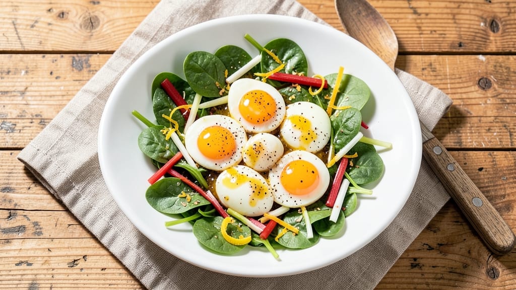 Spinach and Egg Salad Recipe: Crispy Celery Bites on Creamy Yolk Base