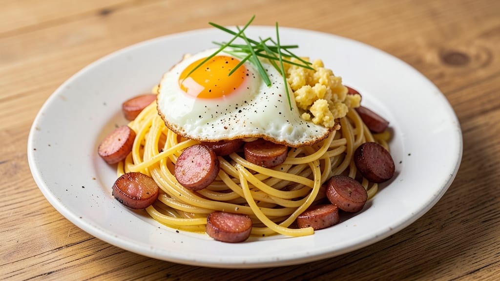 TikTok Noodles With Egg And Sausage Recipe: Runny Yolk Magic in 15 Minutes