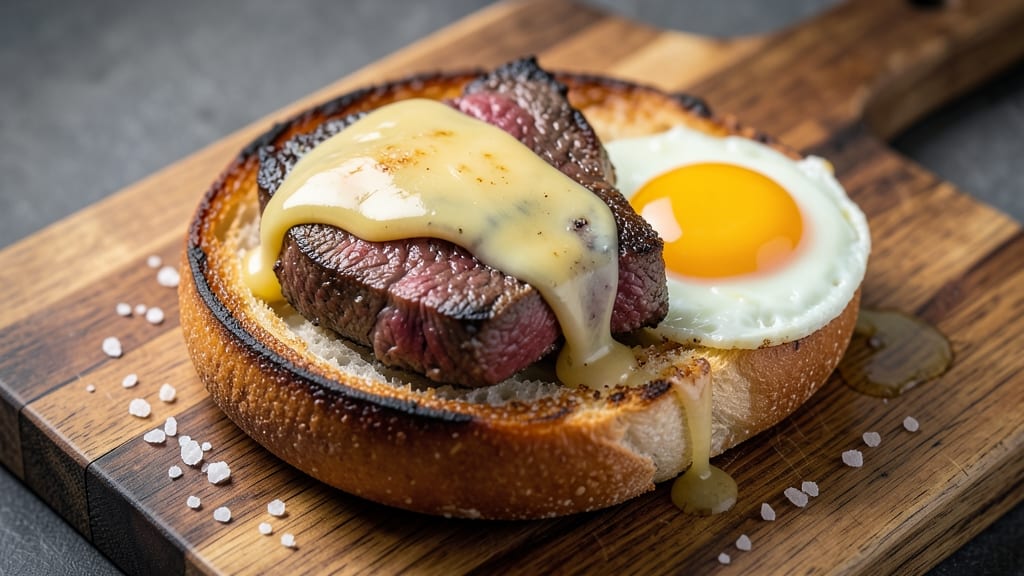 Steak Egg and Cheese Bagel Copycat Recipe: Crispy Toasted Bagel With Runny Yolk Magic